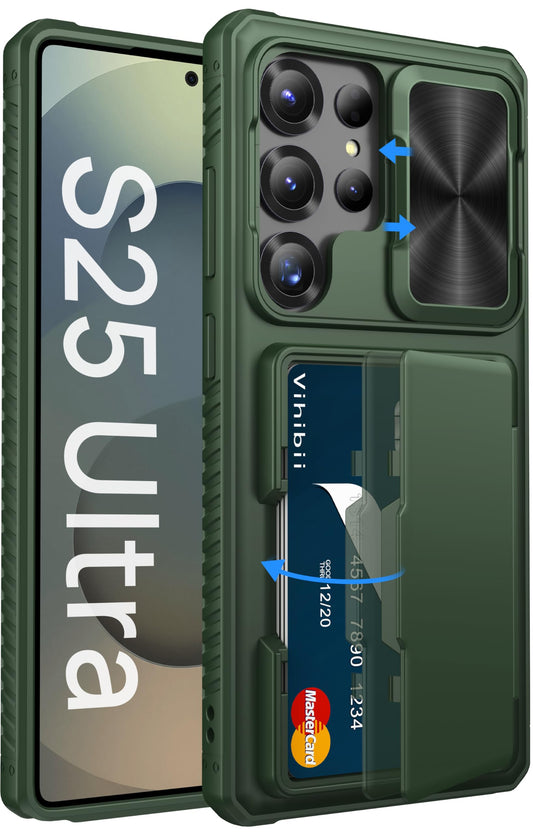 Vihibii for Samsung Galaxy S25 Ultra Wallet Case, Built-in Card Holder (4 Cards), [RFID Blocking] & Slide Camera Lens Protective Cover, Heavy Duty Phone Cover for Samsung Galaxy S25 Ultra, Dark Purple | Built-in Card Holder, 4 Cards, RFID Blocking