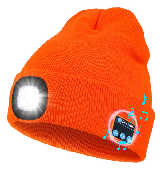 Wmcaps Bluetooth Beanie with a Light, Unisex USB Rechargeable 4 LED Fashlight Hat with Cordless Headphones, Unique Christmas Birthday Gifts for Men Him Husband Teen Black