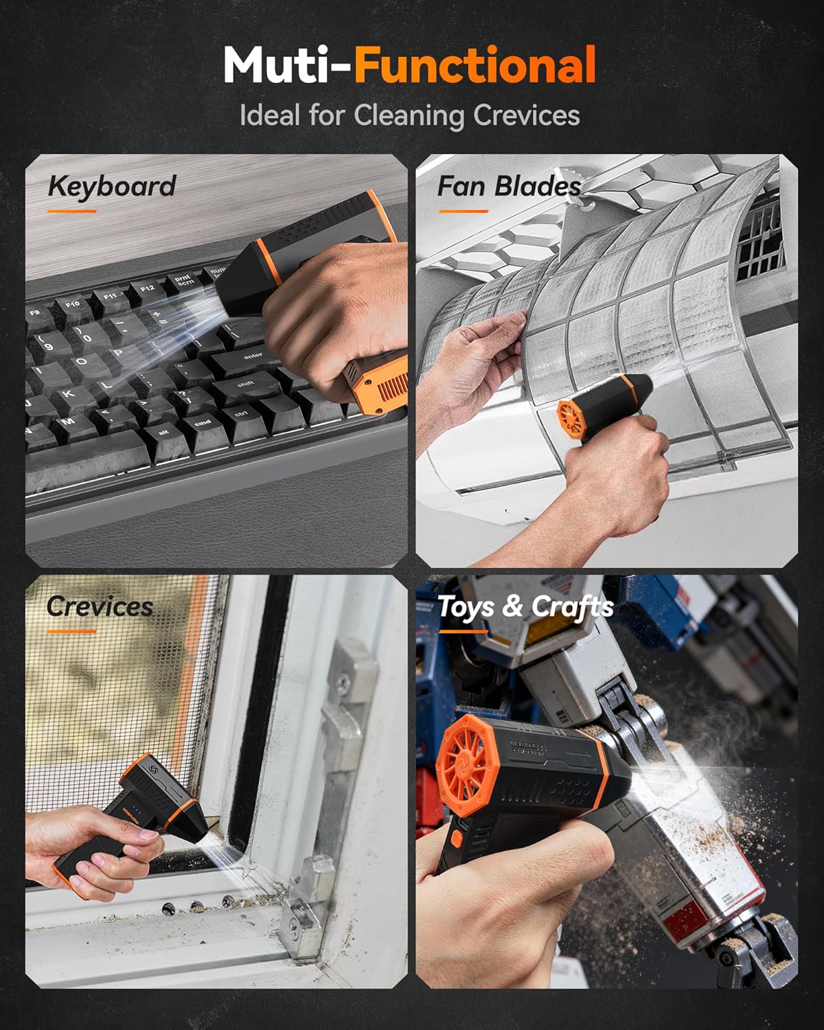 WOLFBOX MF50 Compressed Air Duster-110000RPM Super Power Electric Air Duster, 3-Gear Adjustable Mini Blower with Fast Charging, Dust Blower for Computer, Keyboard, House, Outdoor and Car