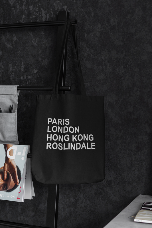Paris London Hong Kong Roslindale tote bag